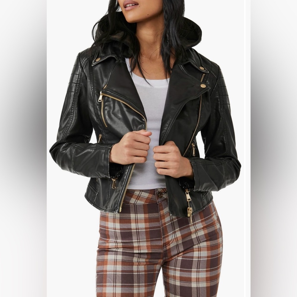 NWT Free People Harriett vegan leather hooded moto jacket - XS
